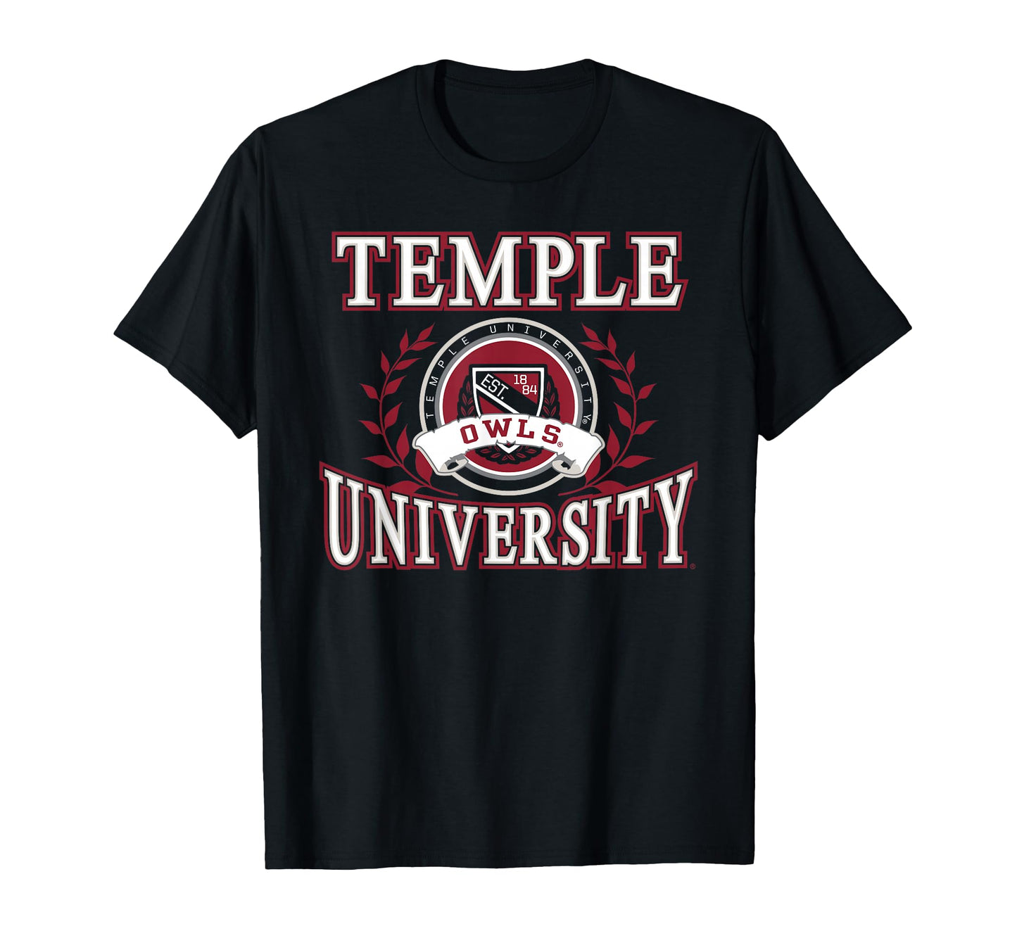 Temple Owls Laurels Black Officially Licensed T-Shirt
