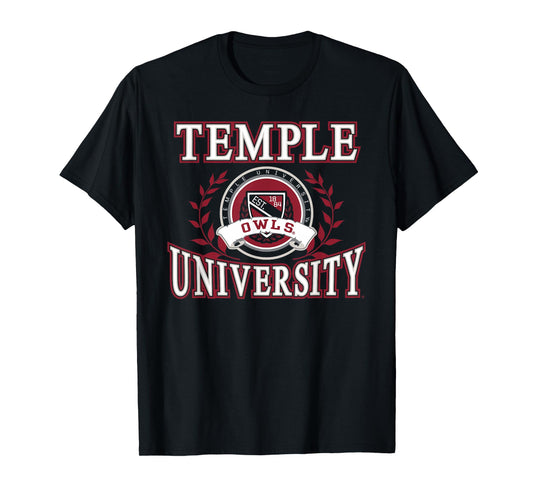 Temple Owls Laurels Black Officially Licensed T-Shirt