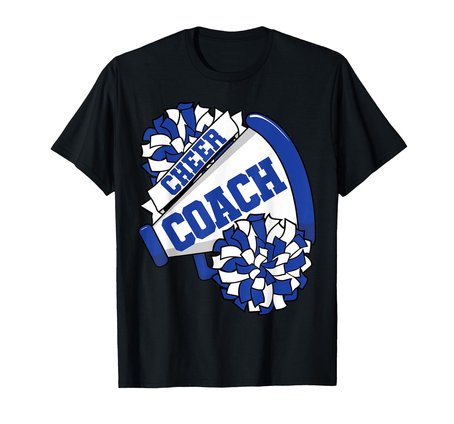 Cheer Coach with Megaphone and Pom Poms Blue T-Shirt