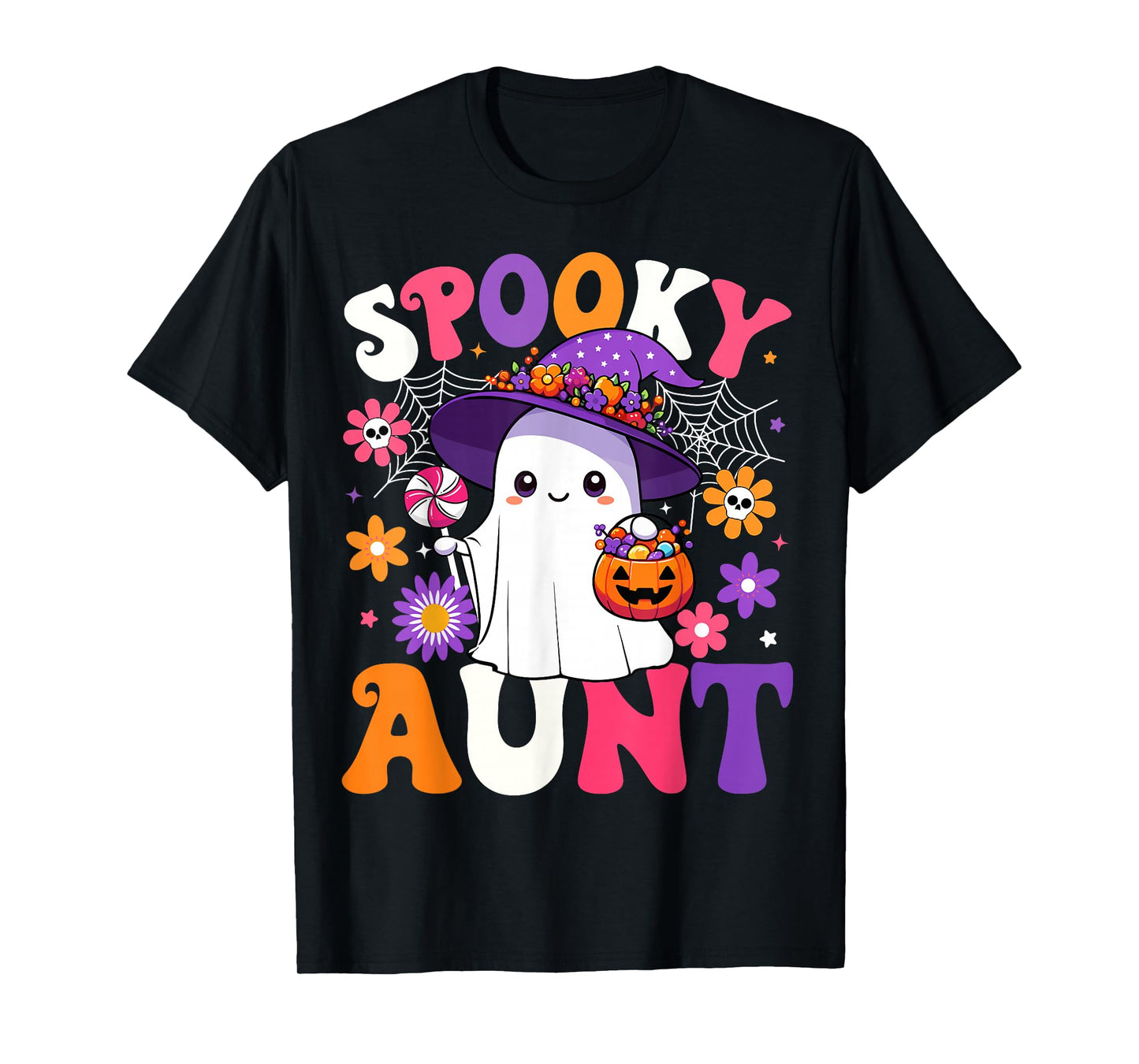 Groovy Spooky Aunt Halloween Ghost Pumpkin Halloween Auntie T-Shirt