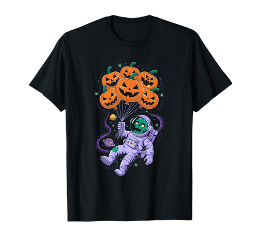 Funny Halloween Zombie Astronaut Pumpkin Balloons Kids T-Shirt