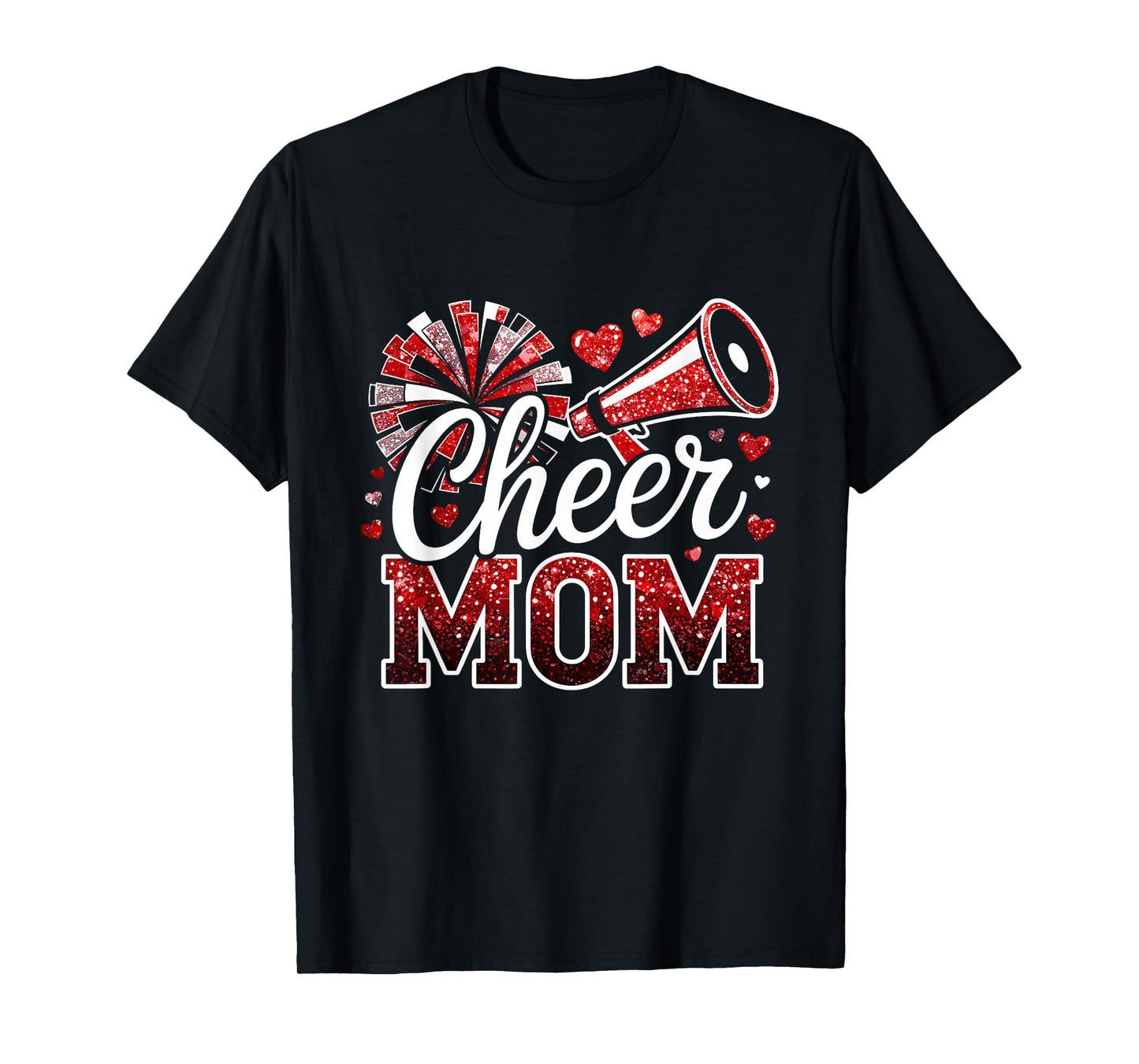 Cheer Mom Red Megaphone Pom Pom Heart Cheerleader T-Shirt