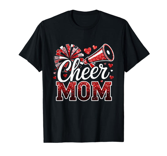 Cheer Mom Red Megaphone Pom Pom Heart Cheerleader T-Shirt
