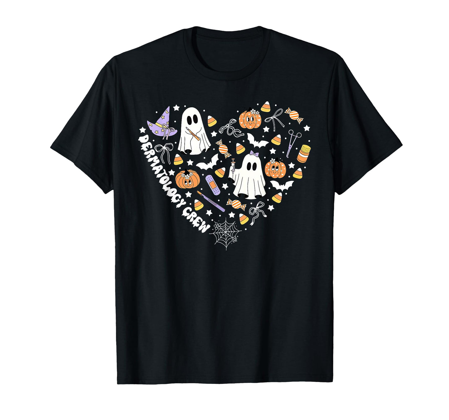 Halloween Dermatology Crew Ghost Pumpkin Heart Dermatologist T-Shirt