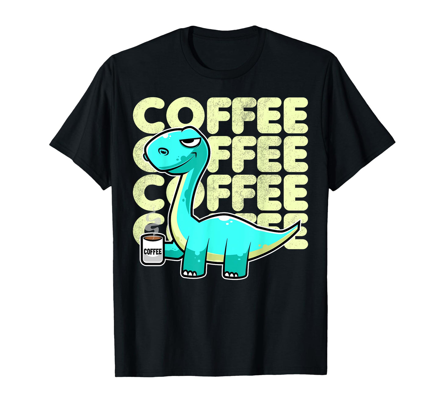 Cute Dinosaur Drinking Coffee Kawaii Neko Anime T-Shirt