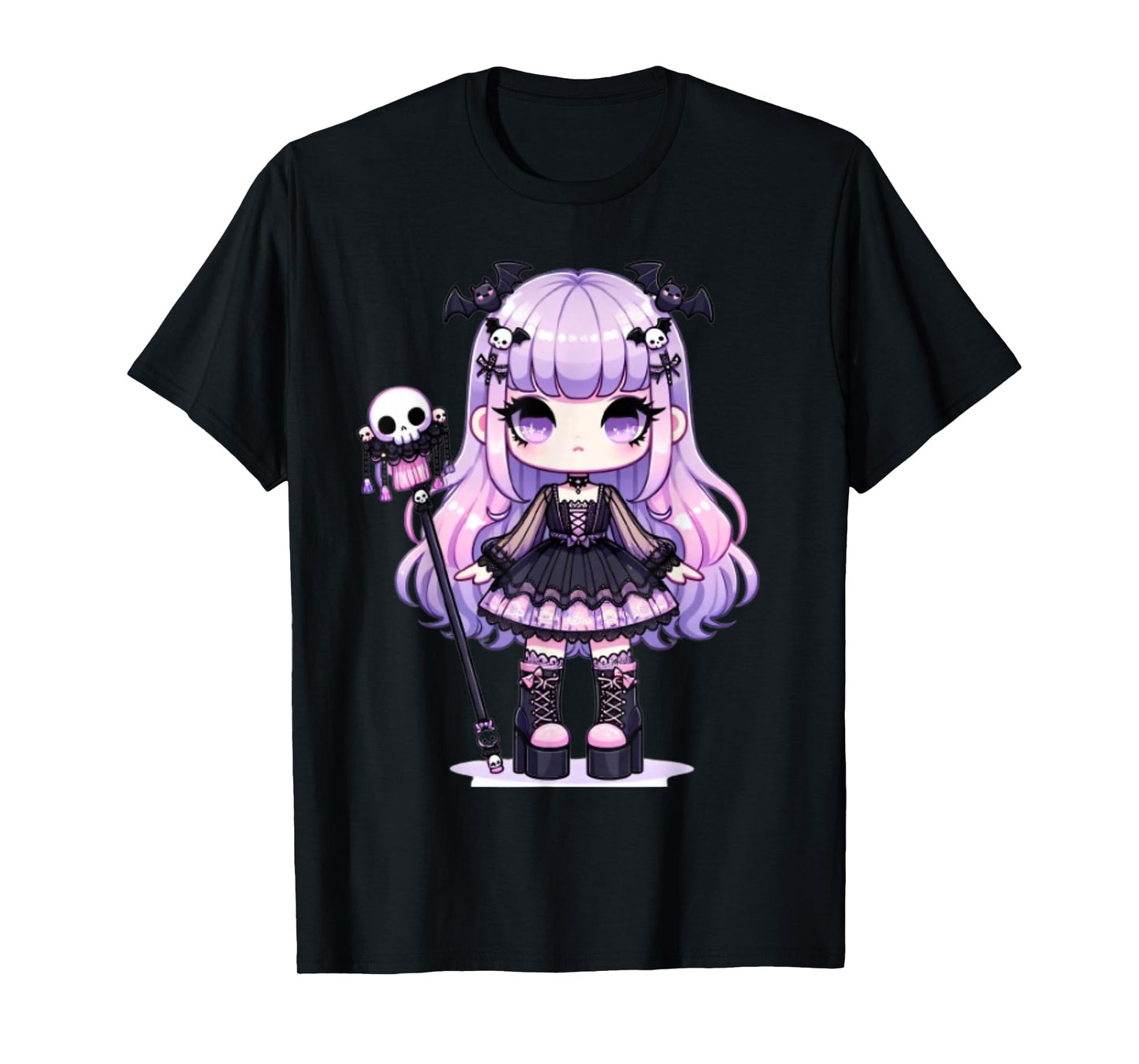 Lilac Chibi Pastel Goth Girl Kawaii Creepy Cute Anime T-Shirt