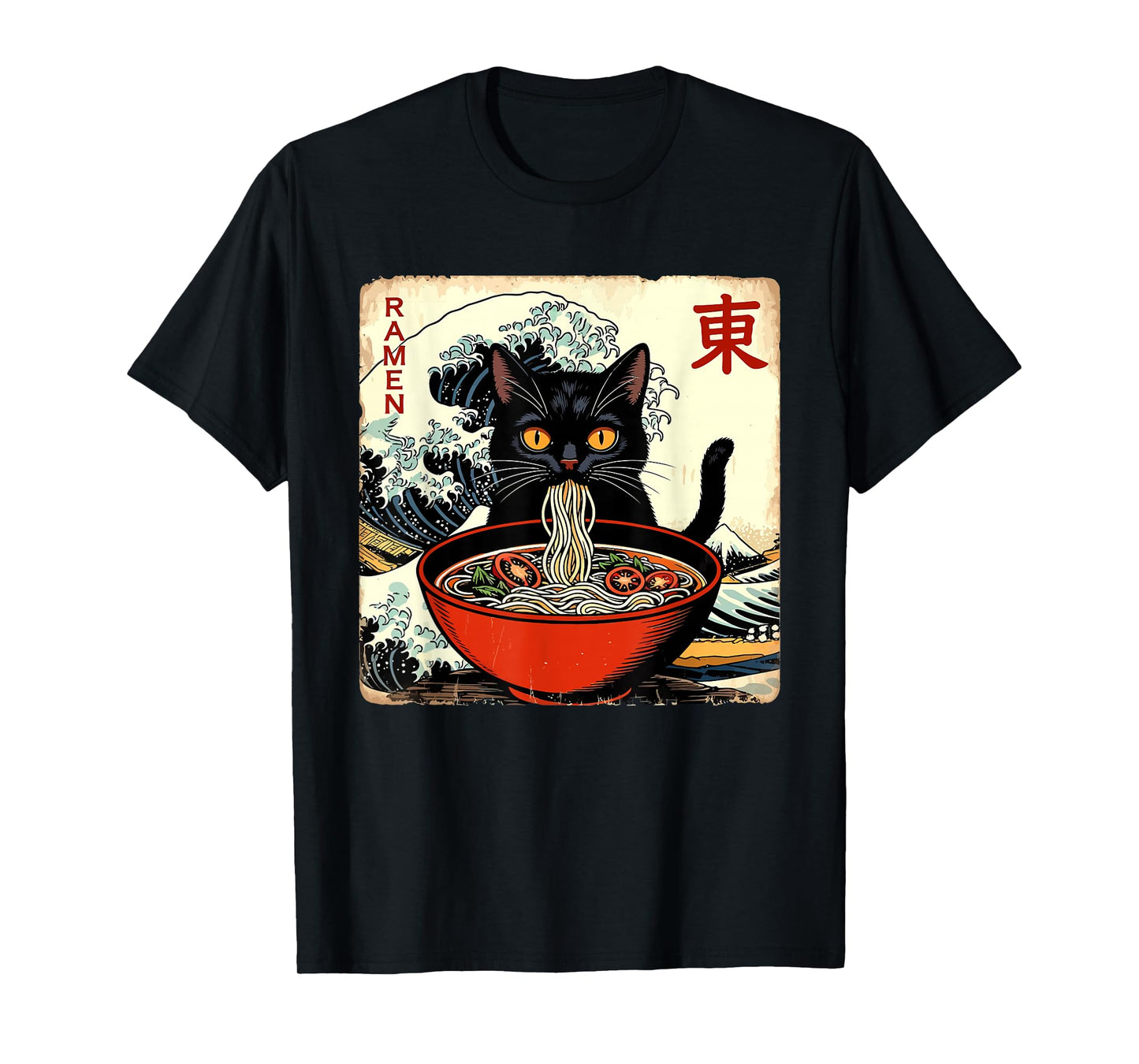 Anime Cat Ramen Japanese Funny Graphic Tees Kawaii Cat Anime T-Shirt