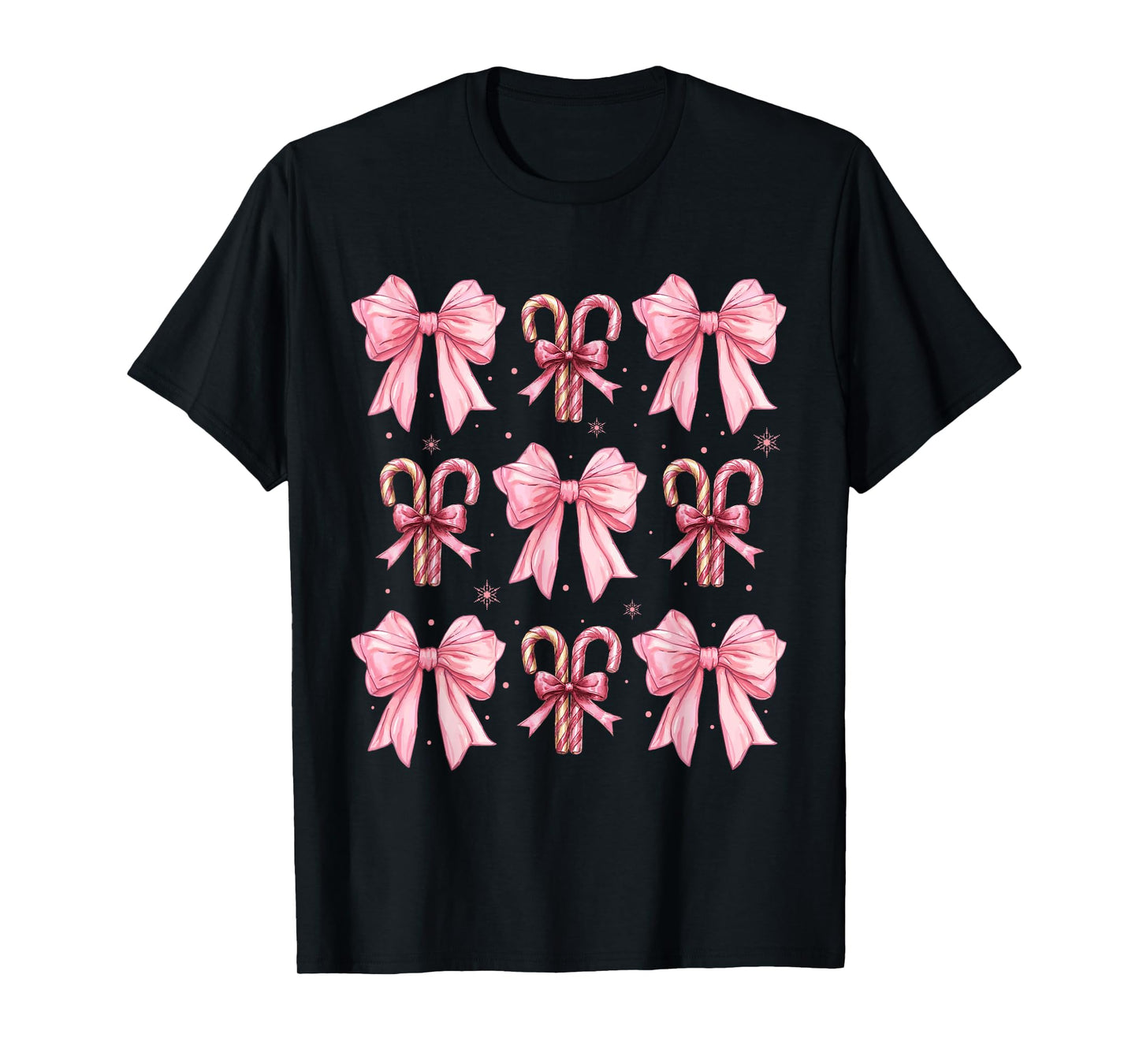 Coquette Bow Candy Canes Christmas Women Girls Teen Pink Bow T-Shirt