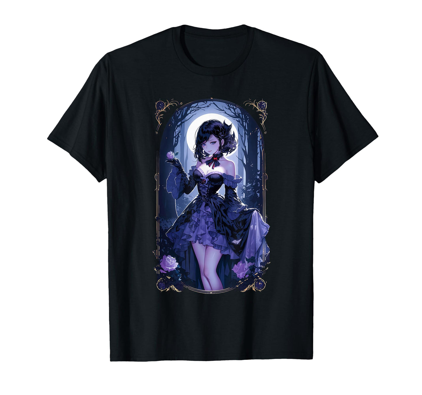 Anime Girl Gothic Waifu Japanese Victorian Moon Elegance T-Shirt