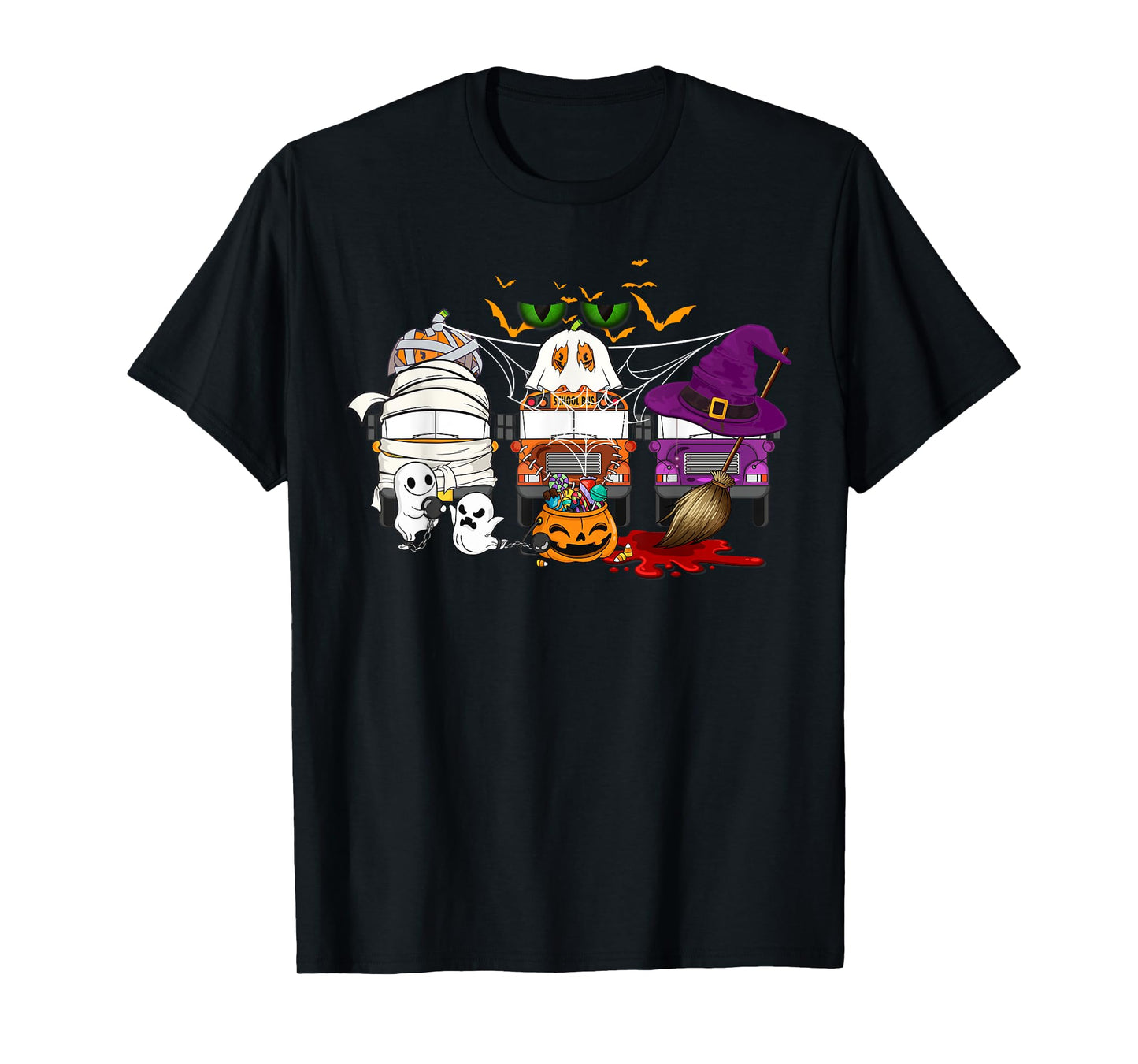 School Bus Halloween Costume Bus Driver Mummy Ghost Witch T-Shirt