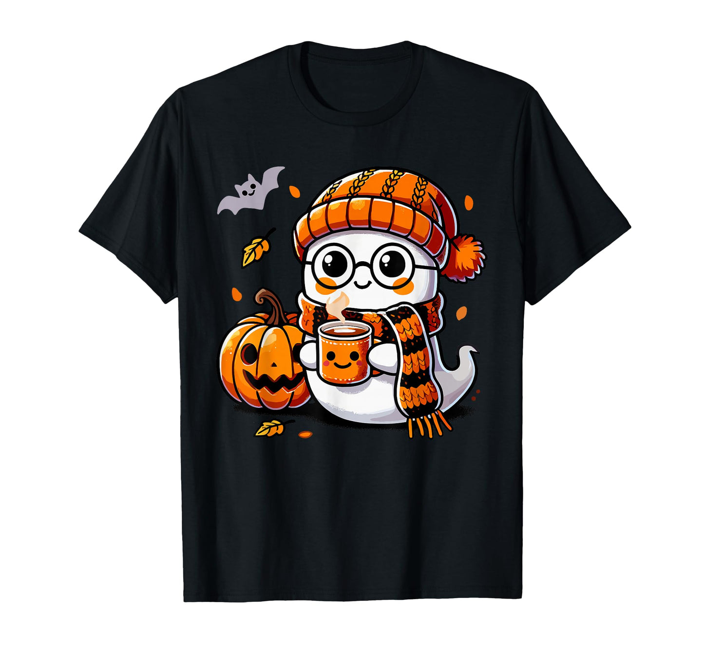 Ghost Drinking Coffee & Tea, Cute Halloween Kawaii For Women T-Shirt
