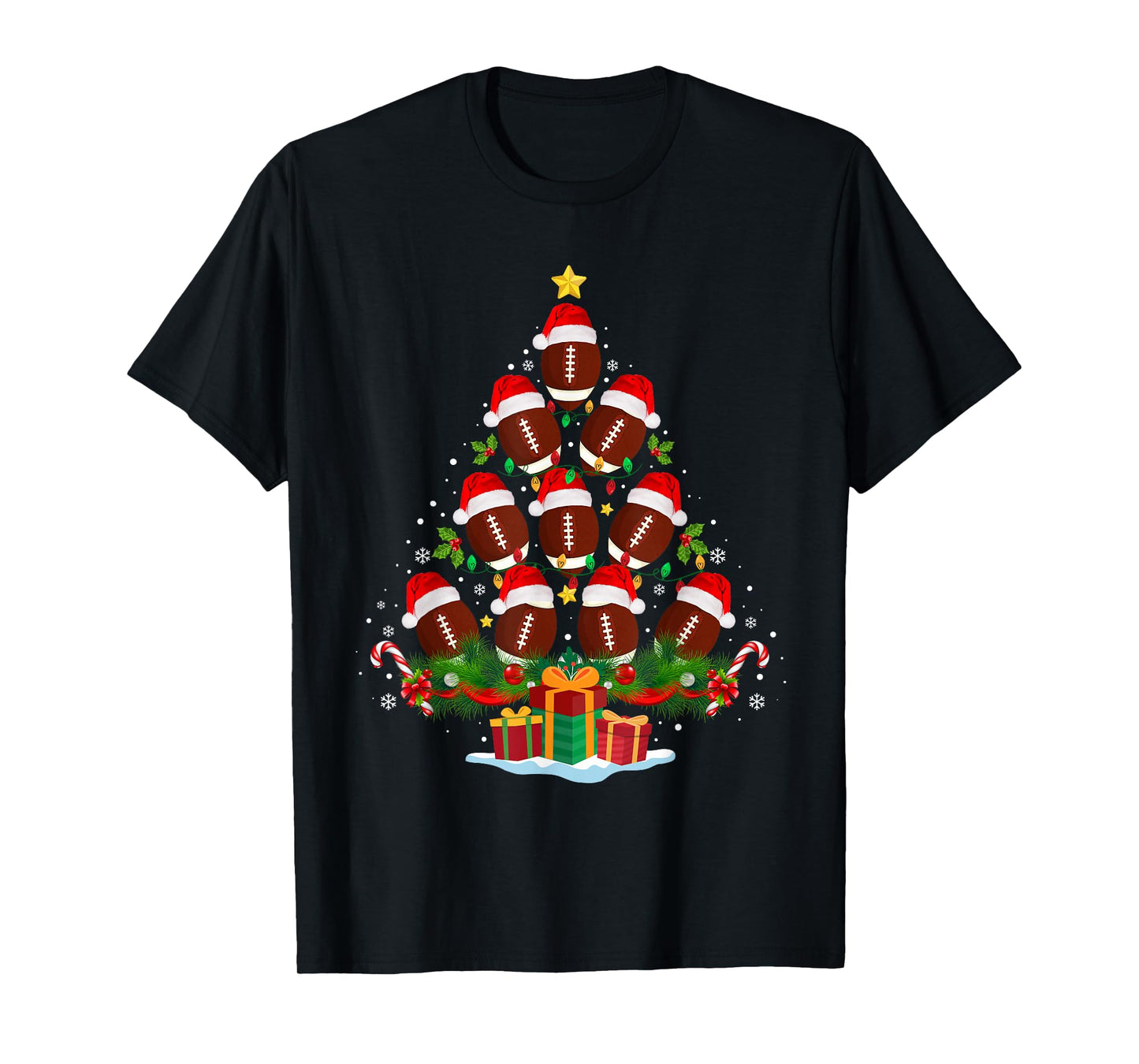 Football Christmas Tree Lights Funny Xmas Men Boys Kids T-Shirt