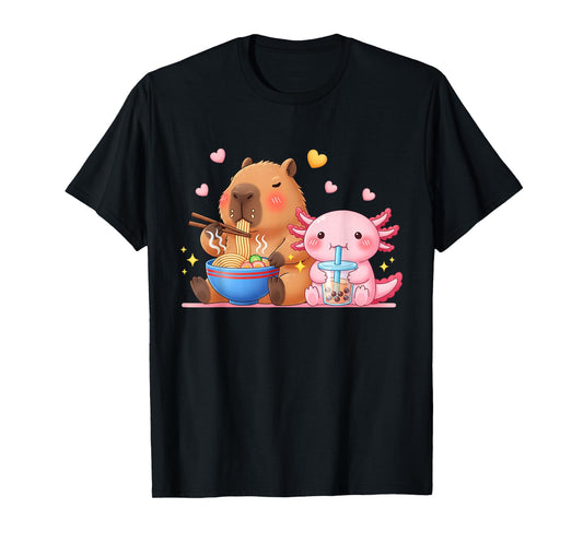 Cute Capybara Ramen and Axolotl Boba Kawaii Boys Girls Kids T-Shirt