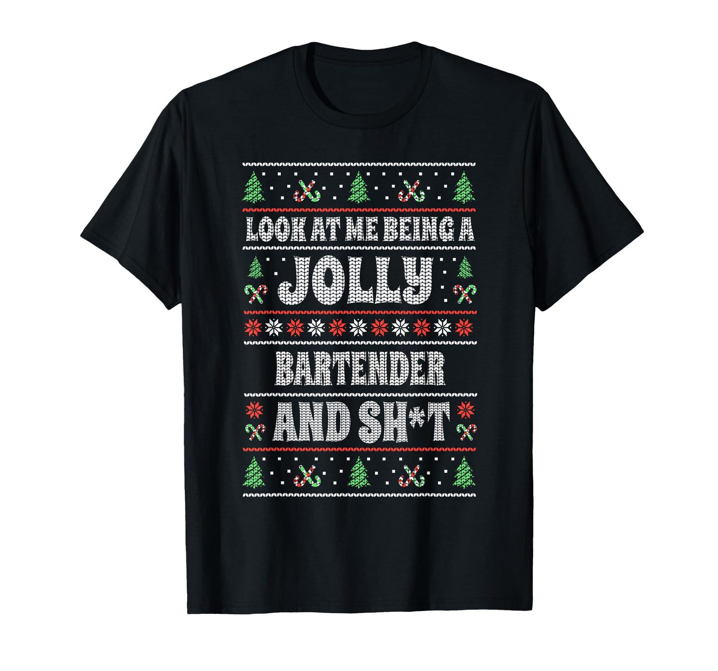 Funny Bartender Christmas Novelties Men's Unisex Black Long Sleeve Crew Neck T-Shirt, Small, Christmas Themed