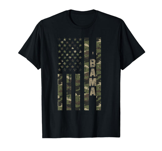 'Bama United States Alabama Distressed Camo w US Flag T-Shirt