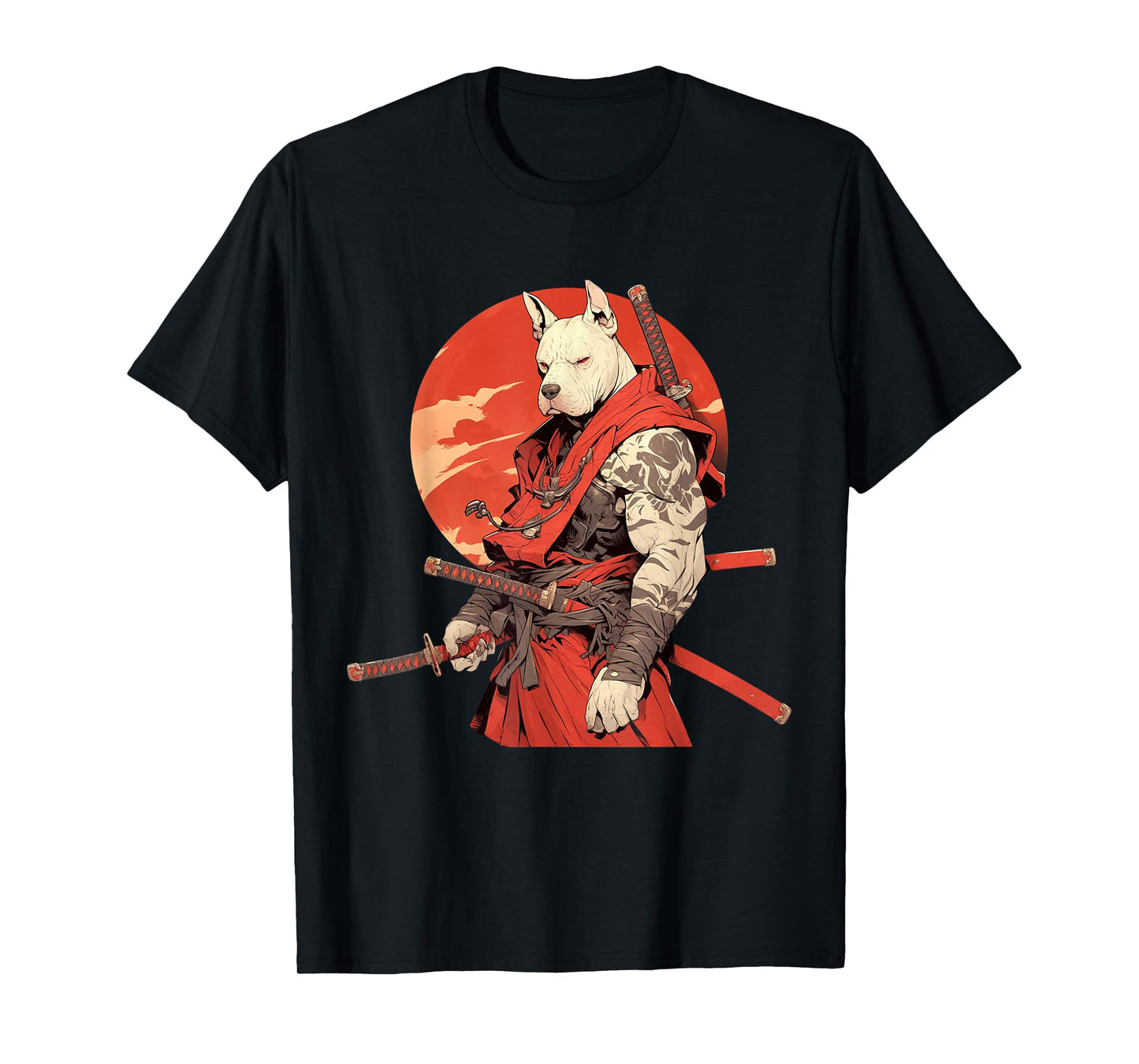 Japanese Art Dog Ninja Ukiyo-e Anime Style Samurai Pitbull T-Shirt
