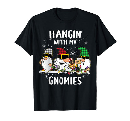 Hangin' With My Gnomies Three Gnomes Christmas Buffalo Plaid T-Shirt