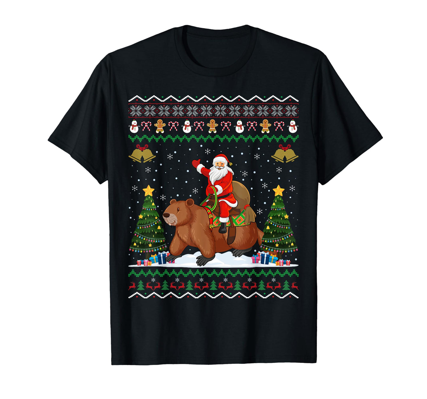 Beaver Ugly Xmas Gift Funny Santa Riding Beaver Christmas T-Shirt
