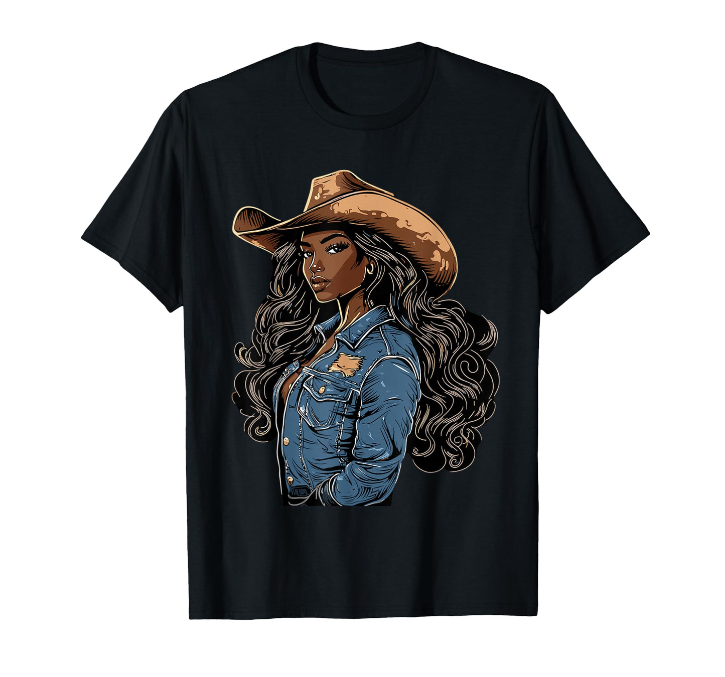 Black African American Cowgirl Western Country Texas Rodeo T-Shirt