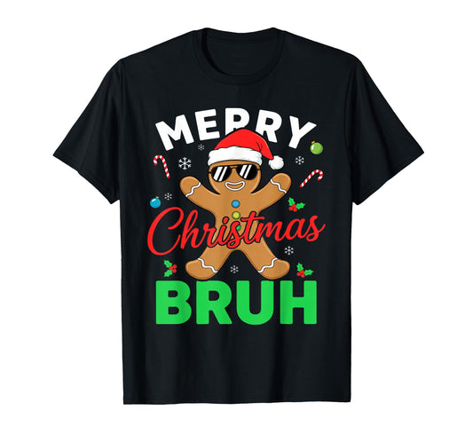 Merry Christmas Bruh Gingerbread Santa Hat Men Teacher T-Shirt