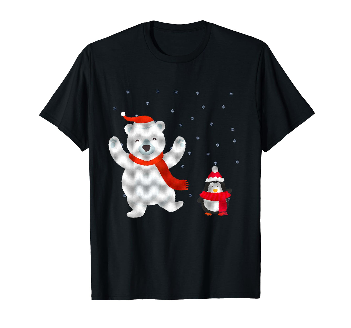 Polar Bear and Penguin Celebrating Christmas T-Shirt Uni