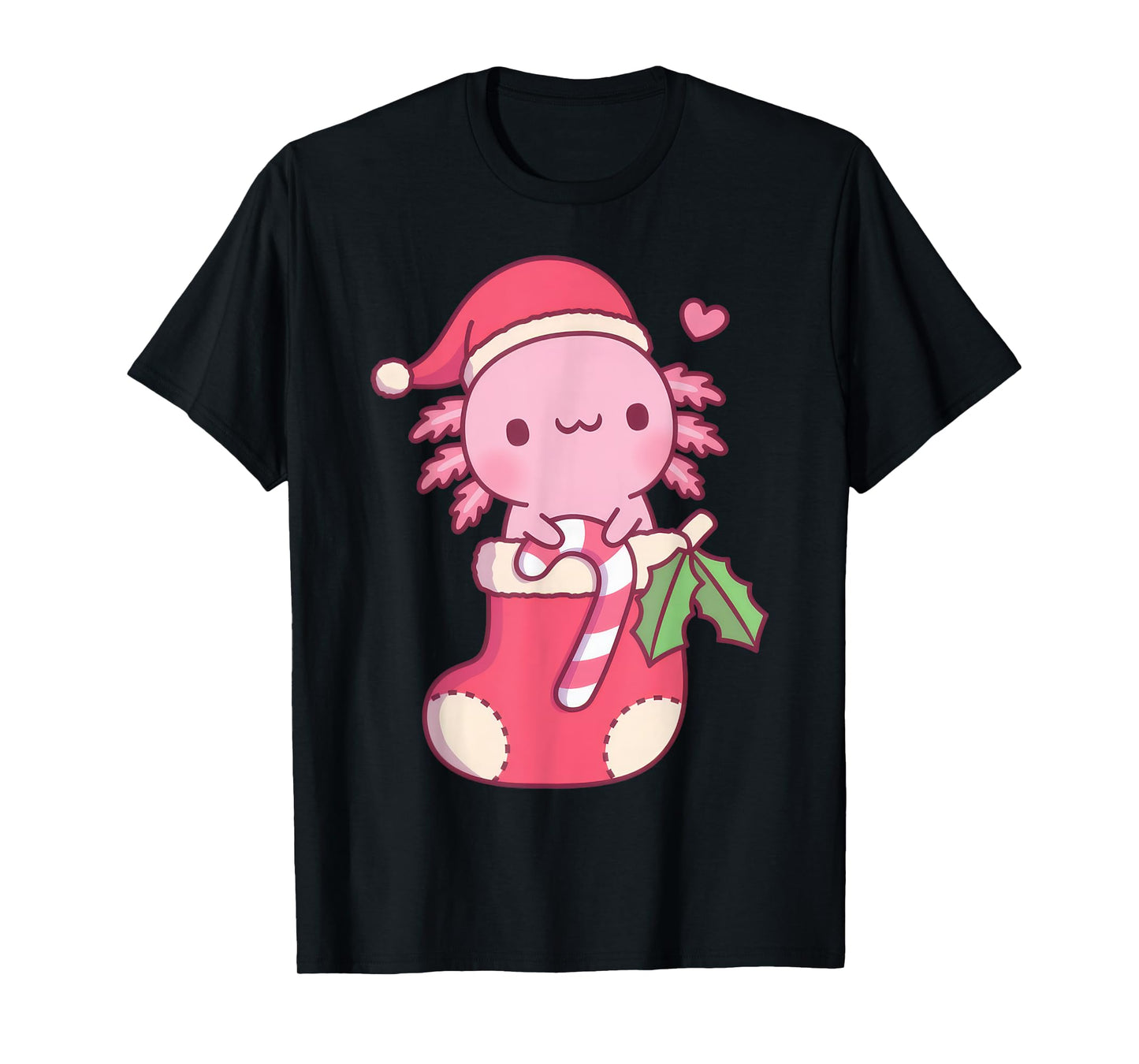 Cute Axolotl Holding Candy Cane In A Christmas Stocking Kids T-Shirt