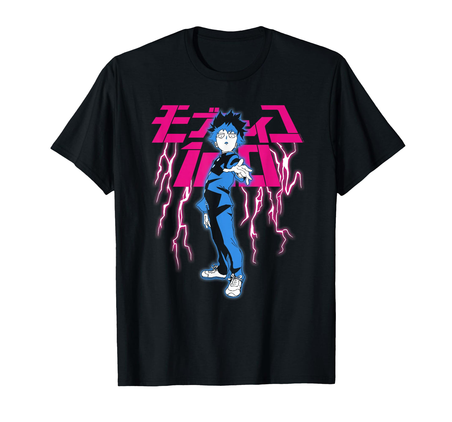 Mob Psycho 100 Shigeo with Pink Lightning and Kanji Anime T-Shirt