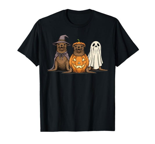 Spooky Sea Lion Lover Pumpkin Halloween Ghost T-Shirt