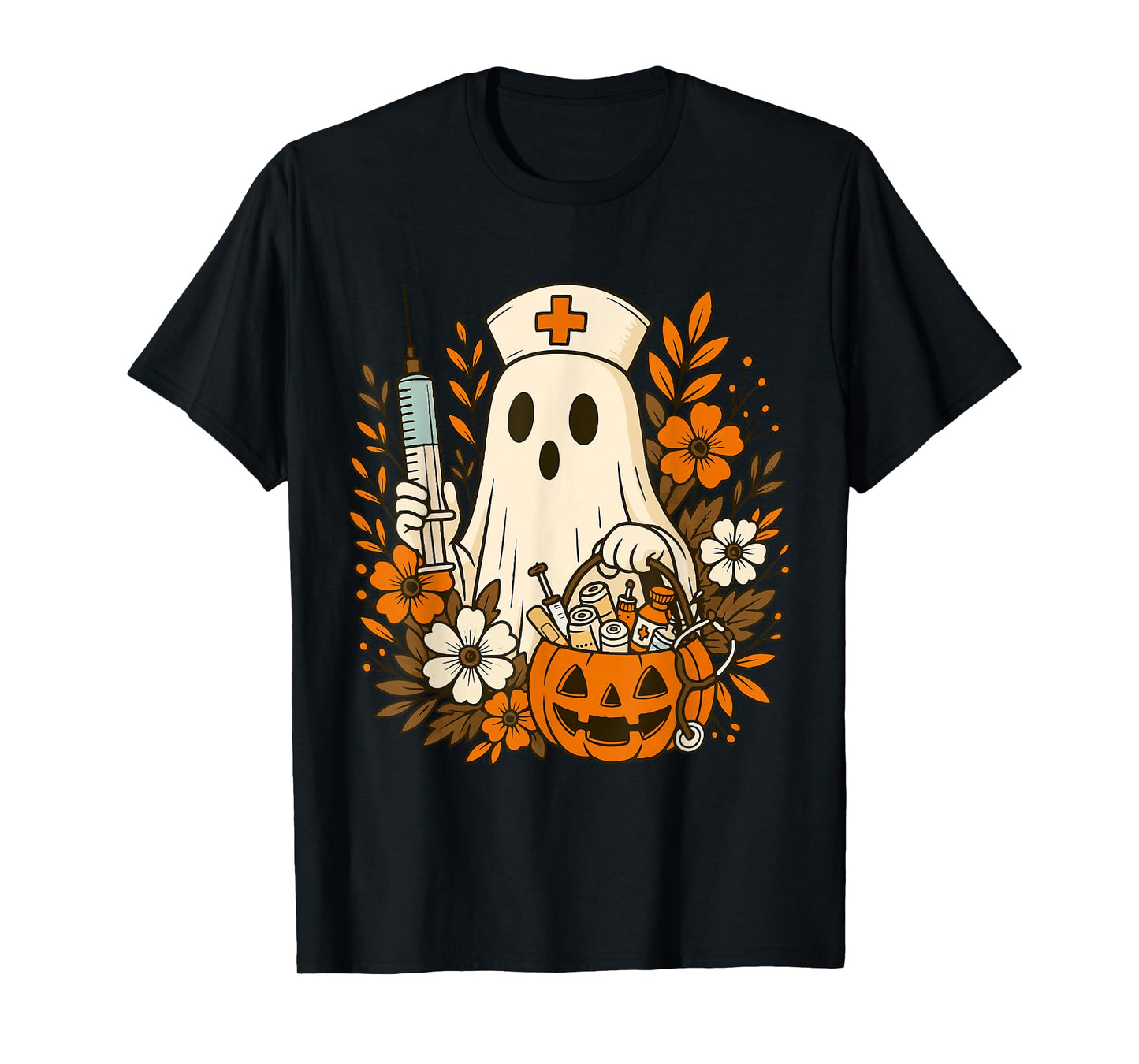 Nurse Ghost Pumpkin Halloween Autumn Nurse Halloween T-Shirt