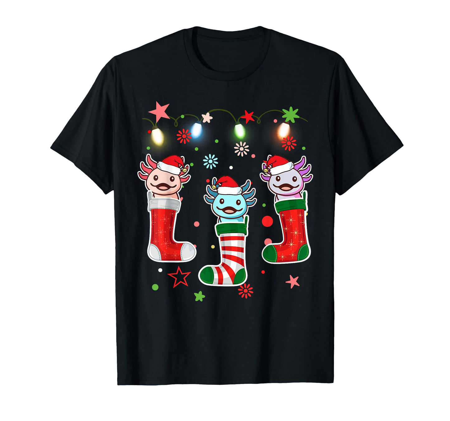 Kawaii Axolotl Christmas Stocking Kid Youth Teen Pajamas Pjs T-Shirt
