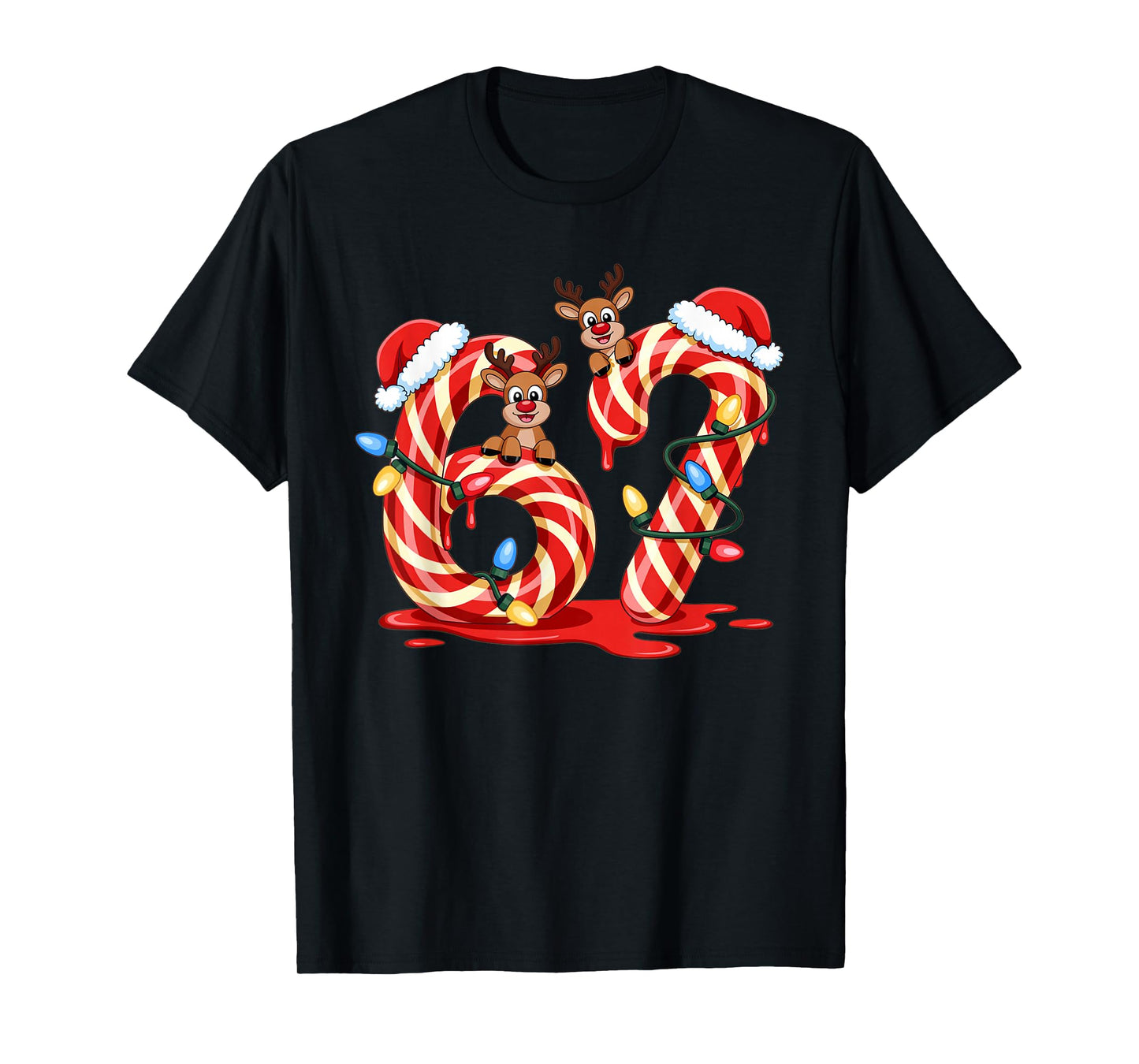 Melting Candy Cane 67 Christmas Design Santa Hat Holiday T-Shirt