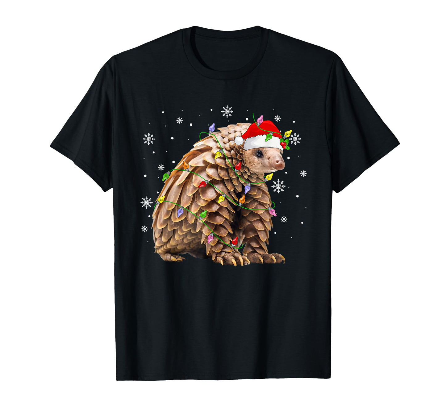 Pangolin Christmas Lights Funny Santa Hat Animal Lover Xmas T-Shirt