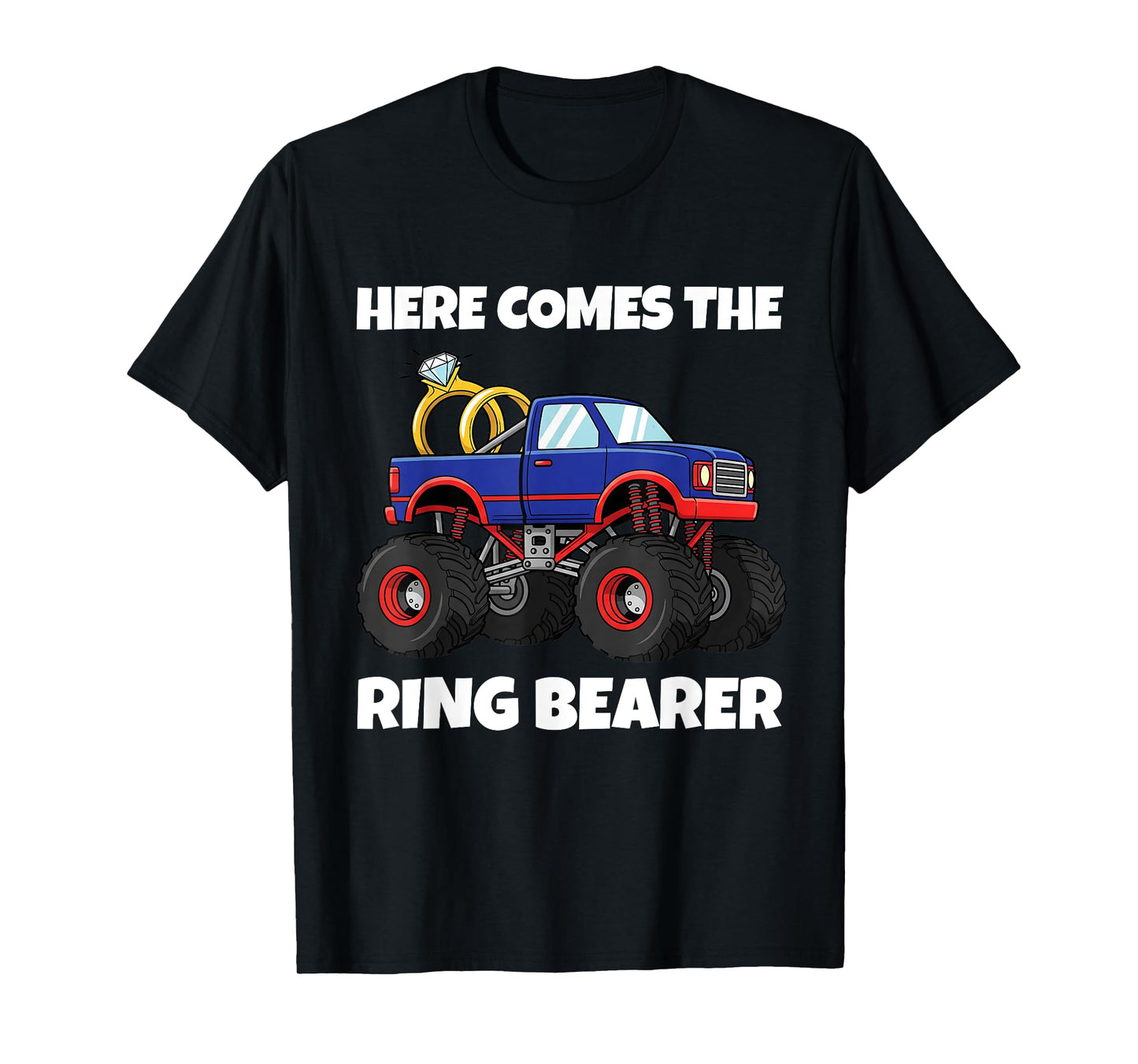 Here Comes the Rings Bearer Funny Monster Truck Wedding T-Shirt