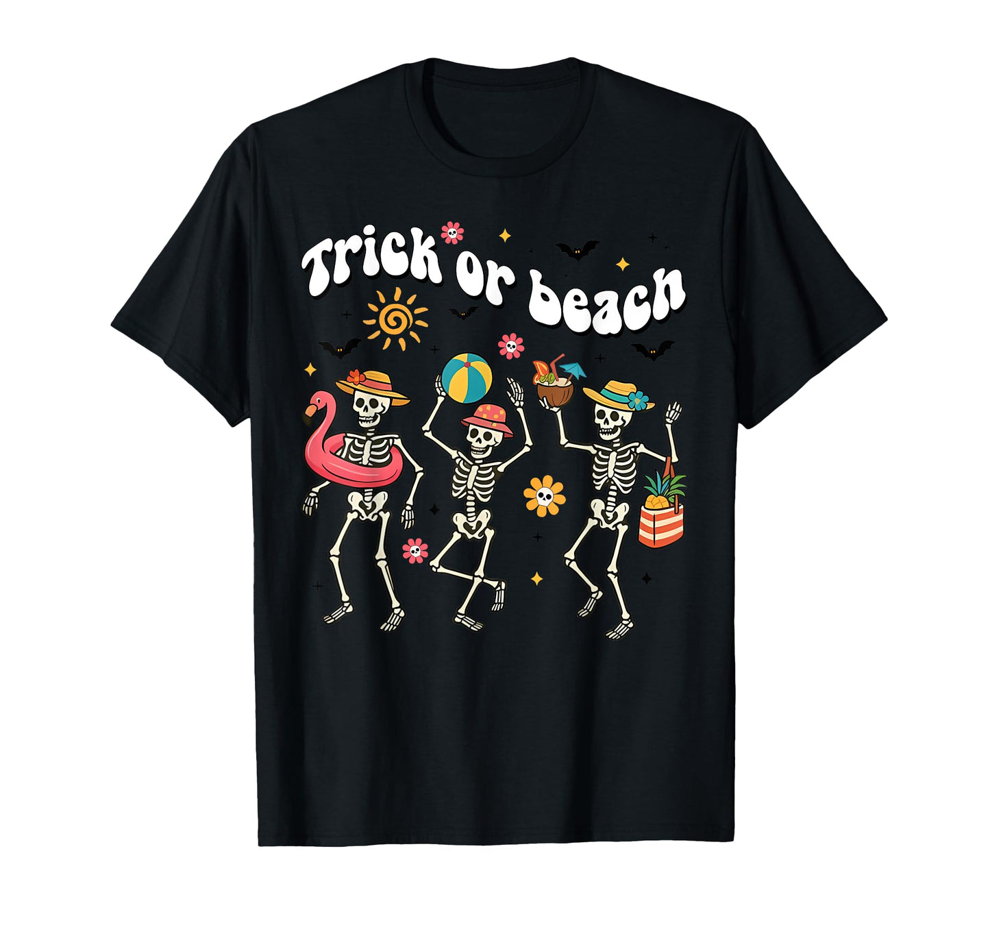 Halloween Summer Funny Trick Or Beach Skeleton Spooky Family T-Shirt