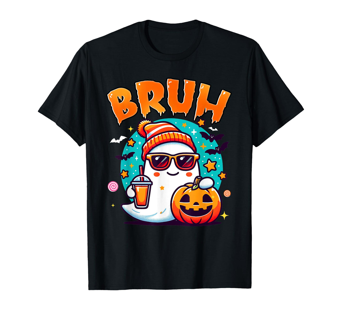 Bruh Ghost Halloween Cute Ghost Trick Or Treat Candy Kids T-Shirt