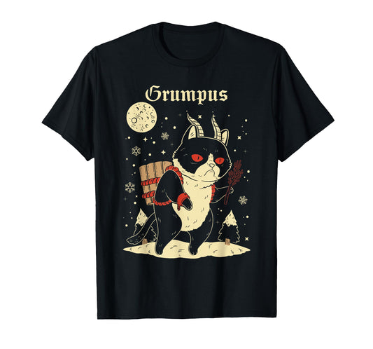 Krampus Cat Christmas Evil Monster Grumpy Kitten Creepy Xmas T-Shirt