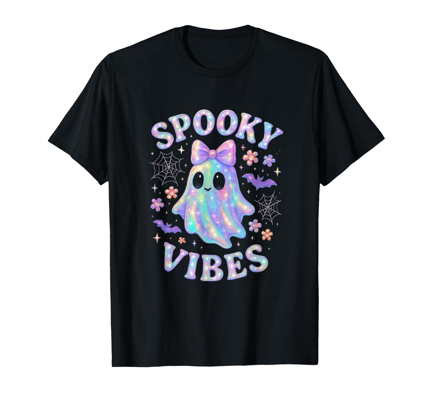 Spooky Vibes Ghost with Bow Cute Halloween Girls T-Shirt