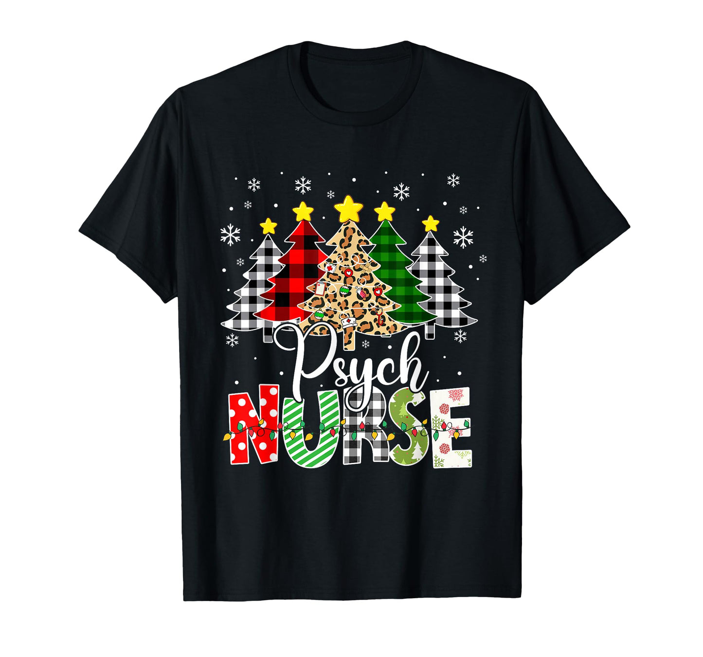 Psych Nurse Xmas Tree Leopard Red Plaid Christmas T-Shirt