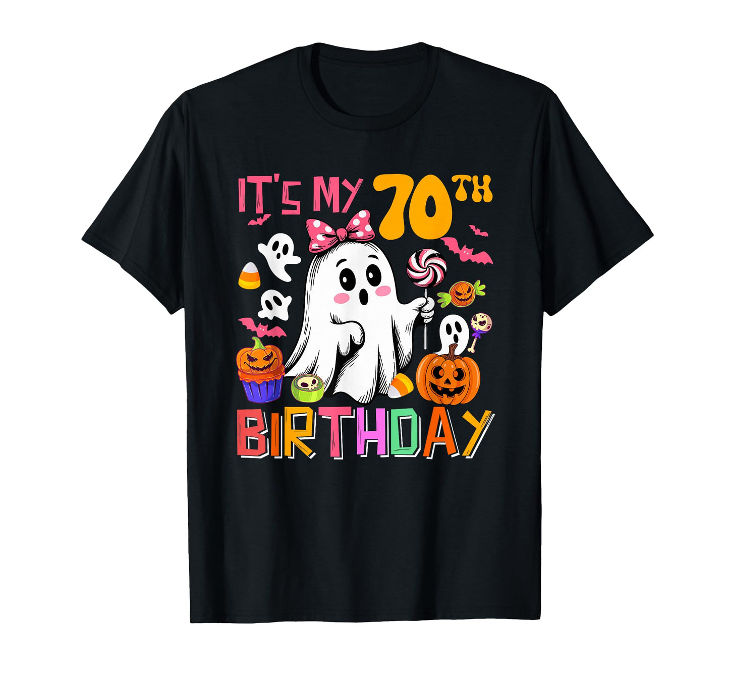It's My 70th Birthday Halloween Boo Ghost Bow Tie Candies T-Shirt