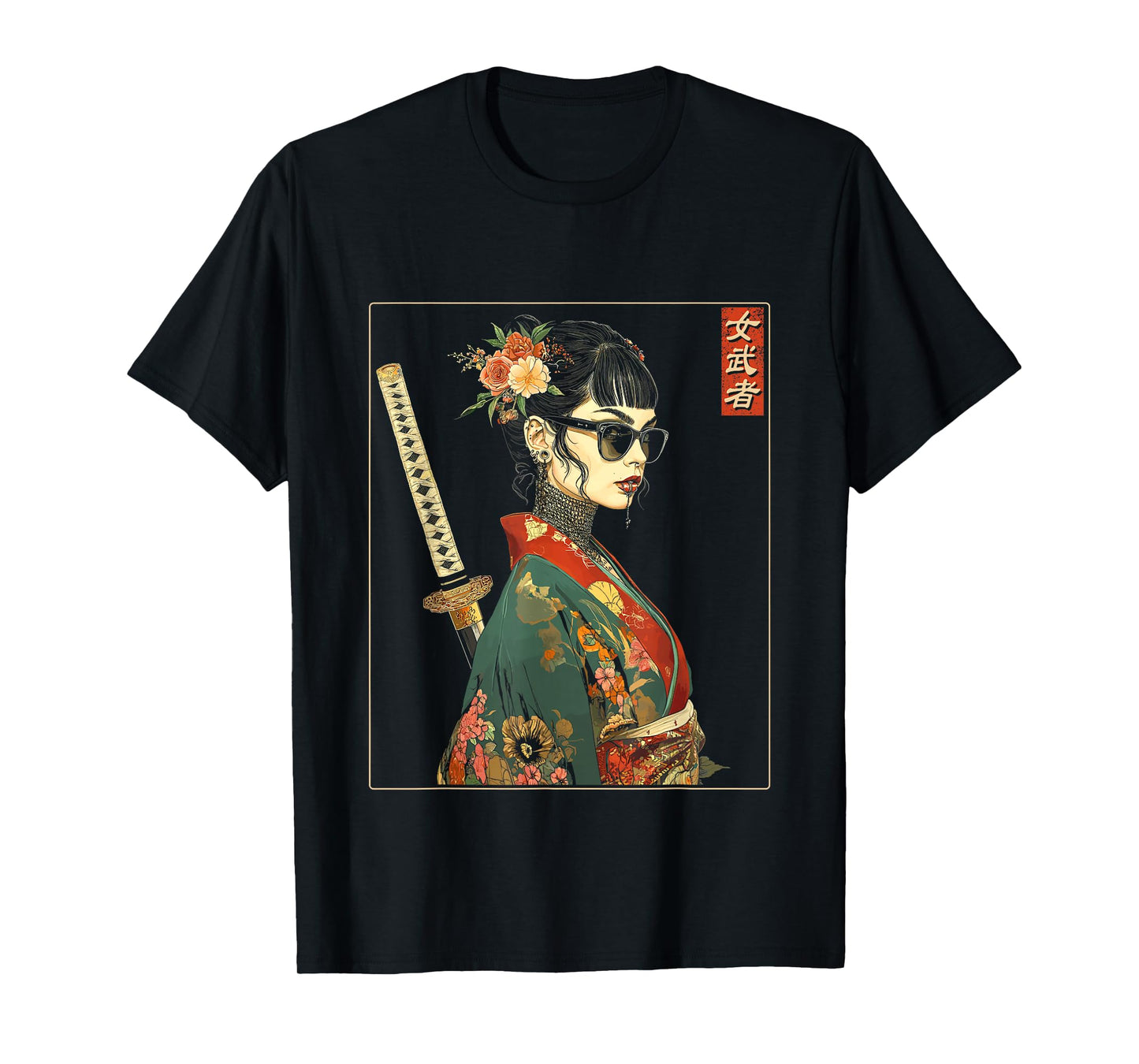 Japanese Gothic Samurai Art Woman with Katana Sword T-Shirt