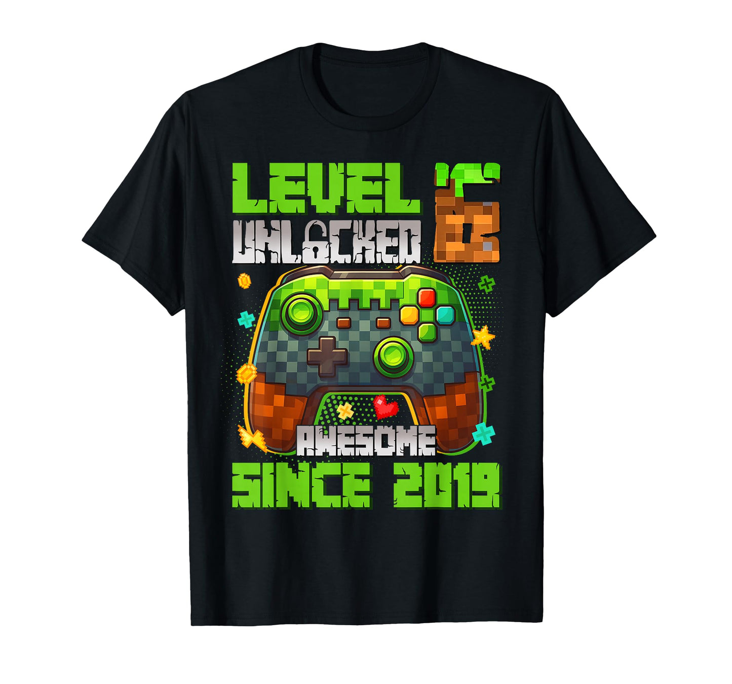 Level 6 Unlocked Awesome Since 2019 6th Birthday Game Pixel T-Shirt