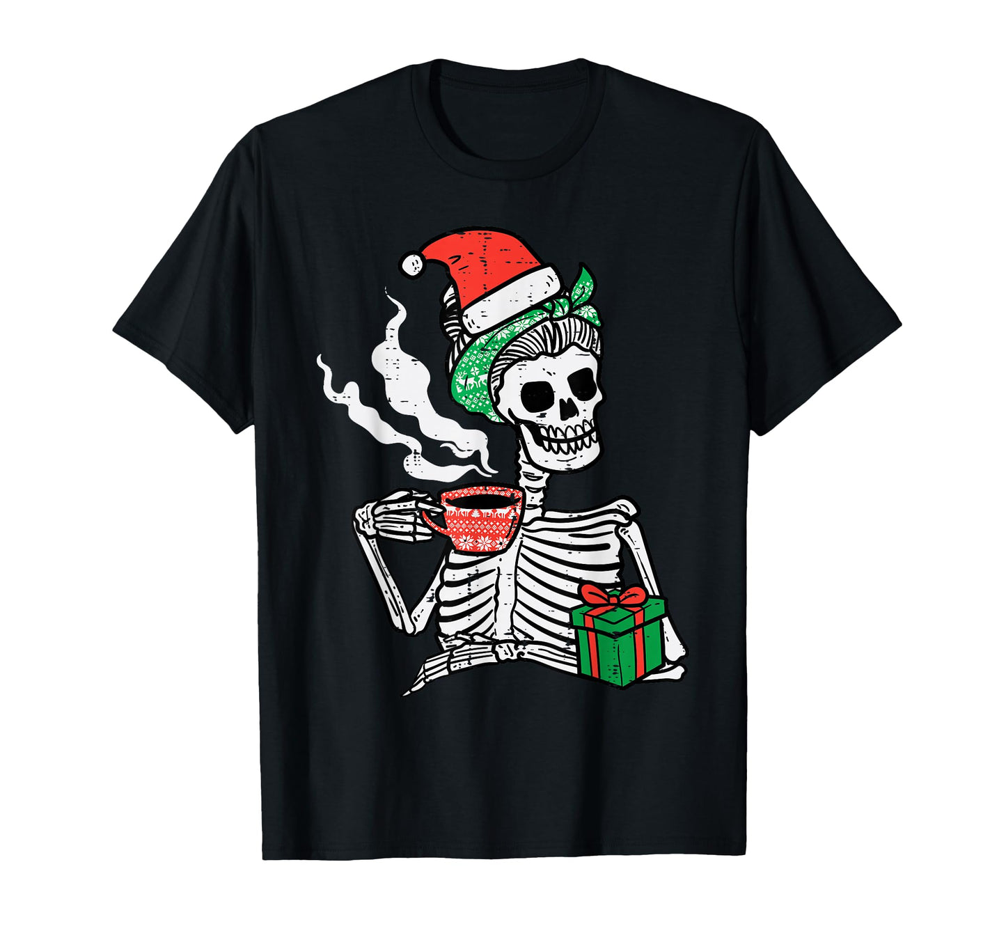 Woman Skeleton Santa Coffee Xmas Christmas Women Mom T-Shirt