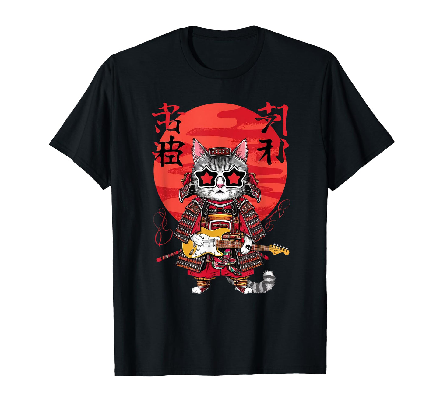 Samurai Cat Guitar Ninja Aesthetic Japanese Katana Tokyo T-Shirt for Men Women Kids
