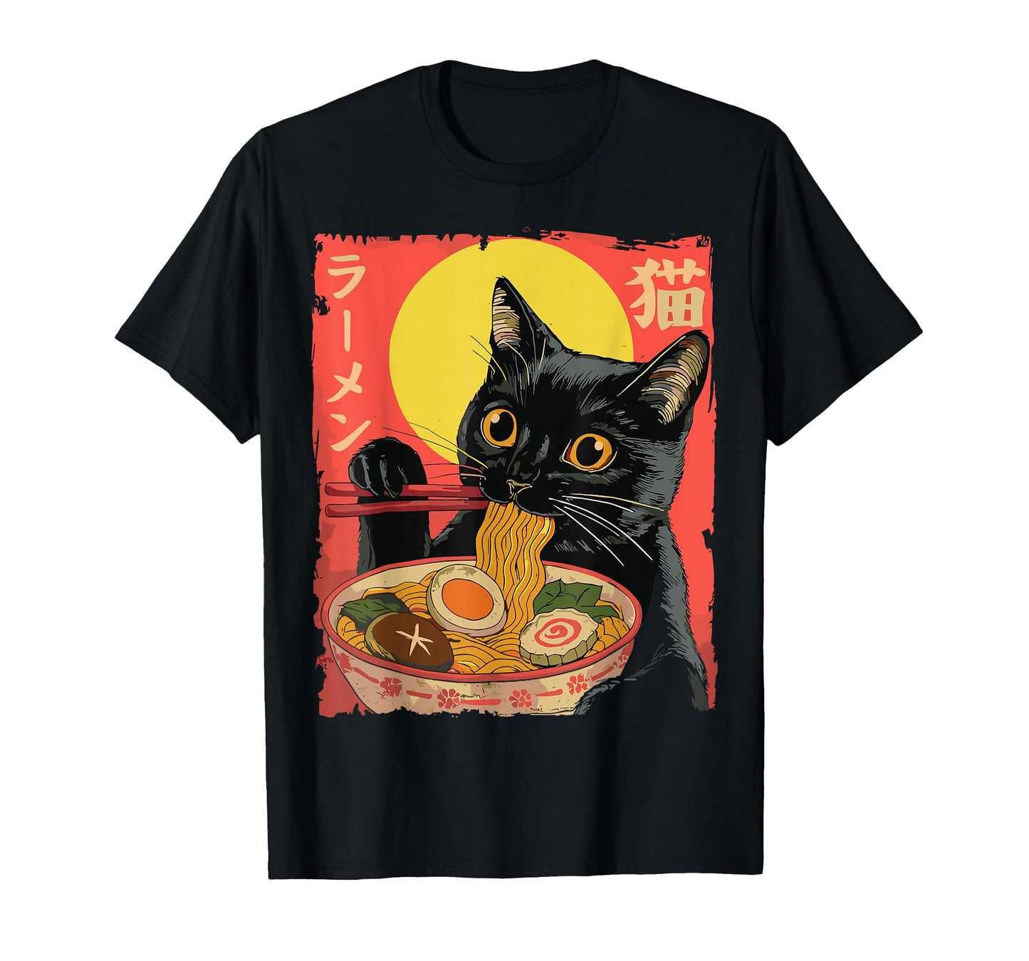 Japanese Anime Ramen Cat Kawaii Noodle Bowl Graphic T-Shirt
