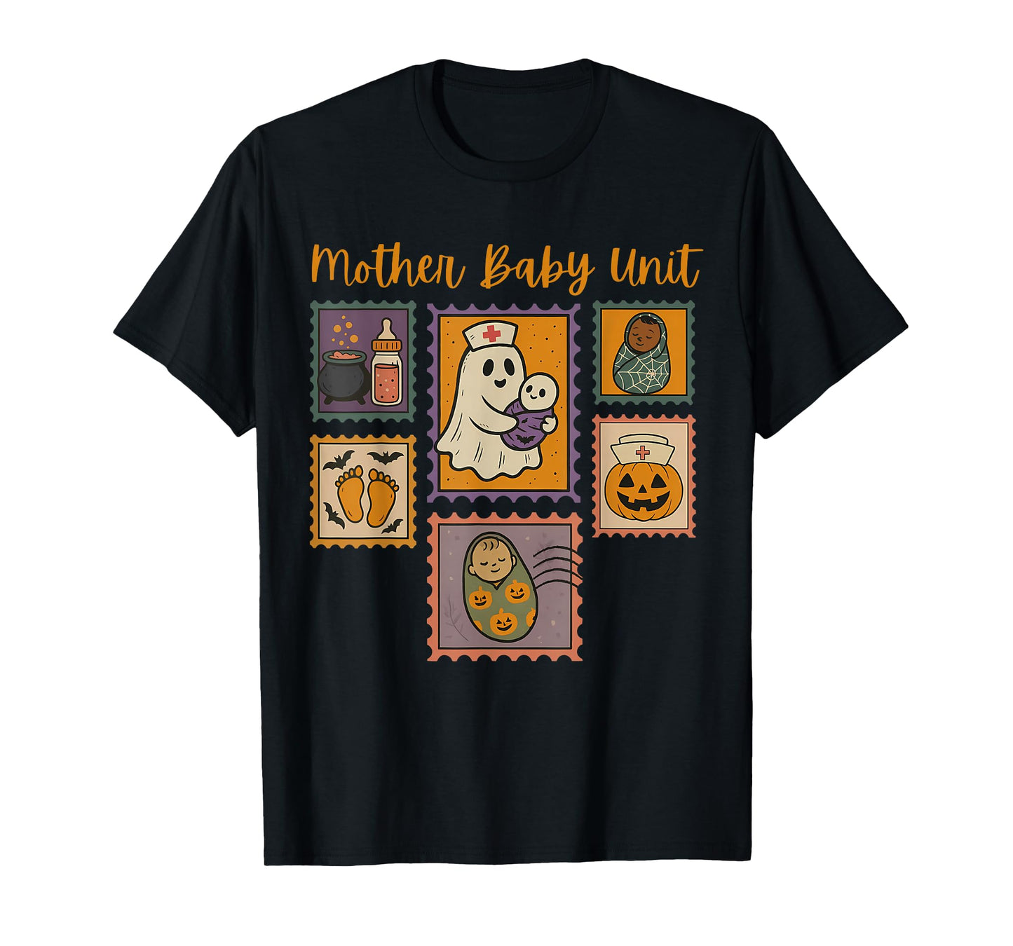 Stamp Mother Baby Nurse Halloween Spooky Nursery Nurse Ghost T-Shirt