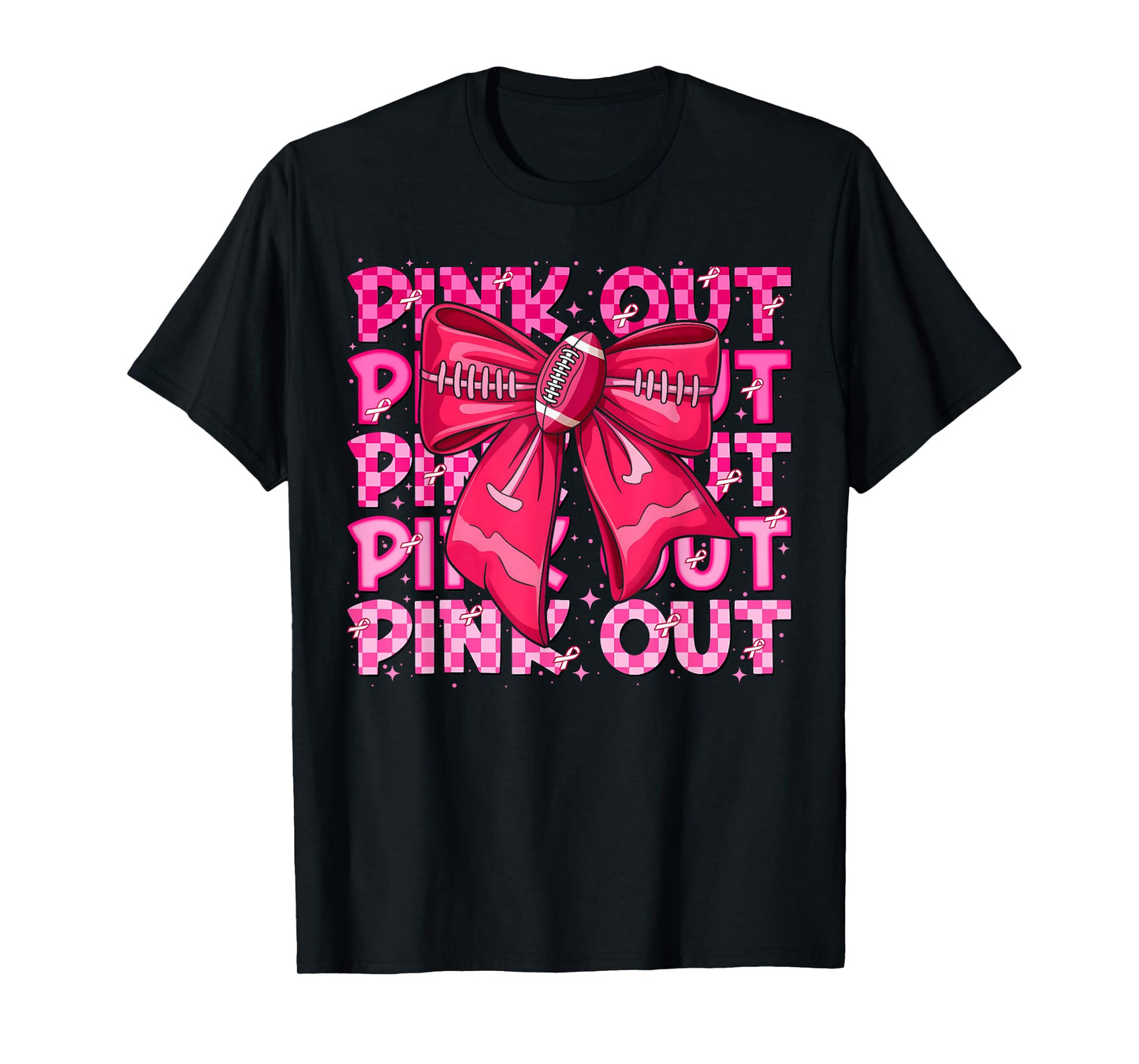 Pink Out Football Team Breast Cancer Awareness Coquette Bow T-Shirt