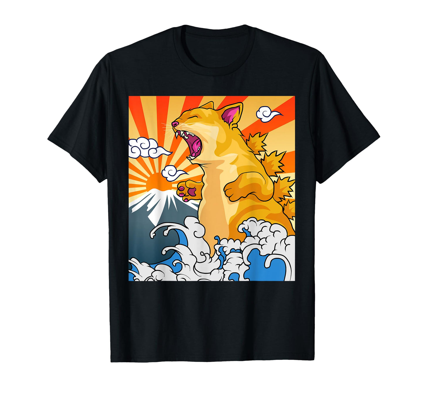 Catzilla Vintage Kawaii Cute Cat Art Japanese Sunset T-Shirt
