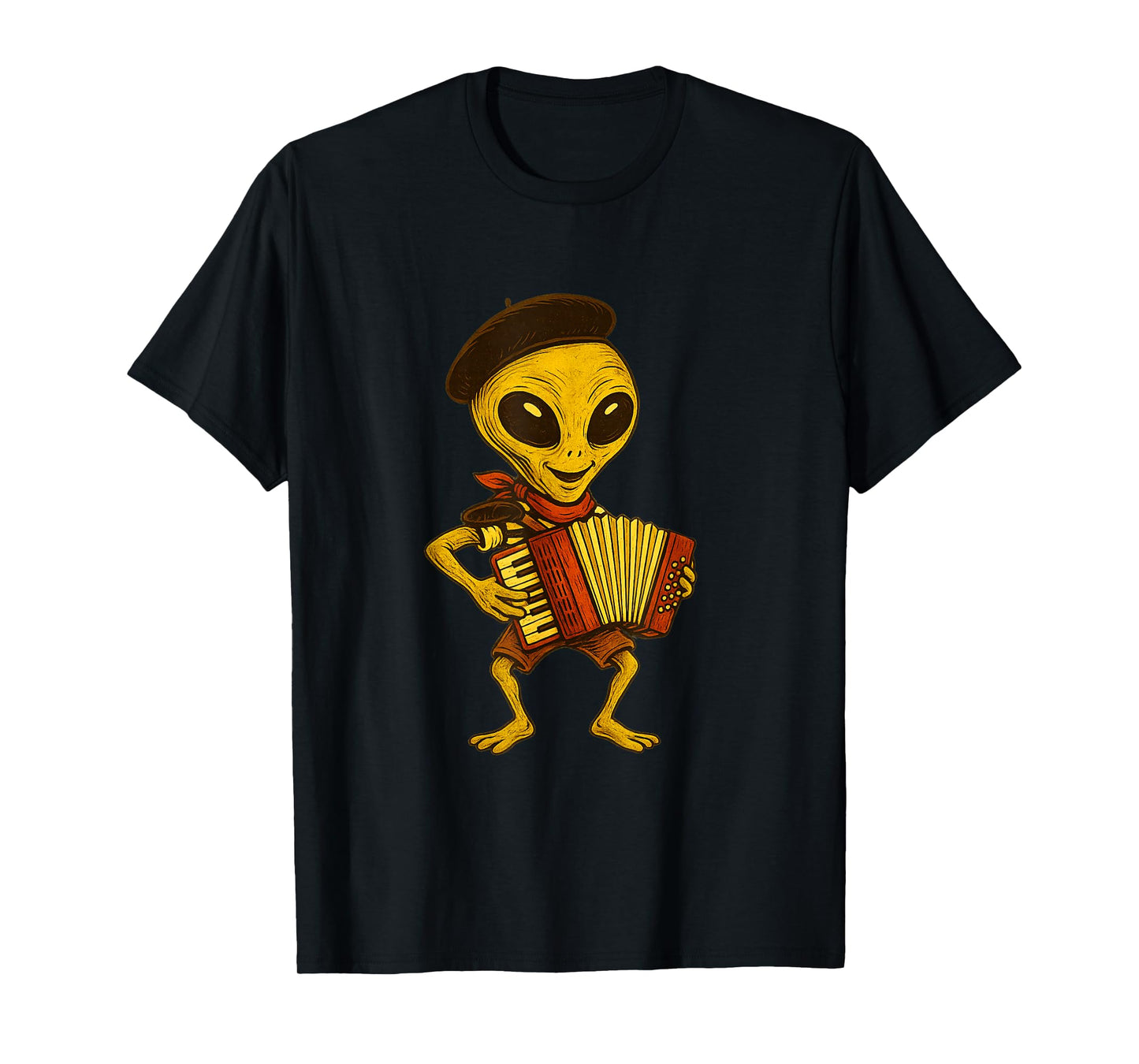 Funny Alien Playing Accordion French Alien UFO Sci-Fi Lover T-Shirt