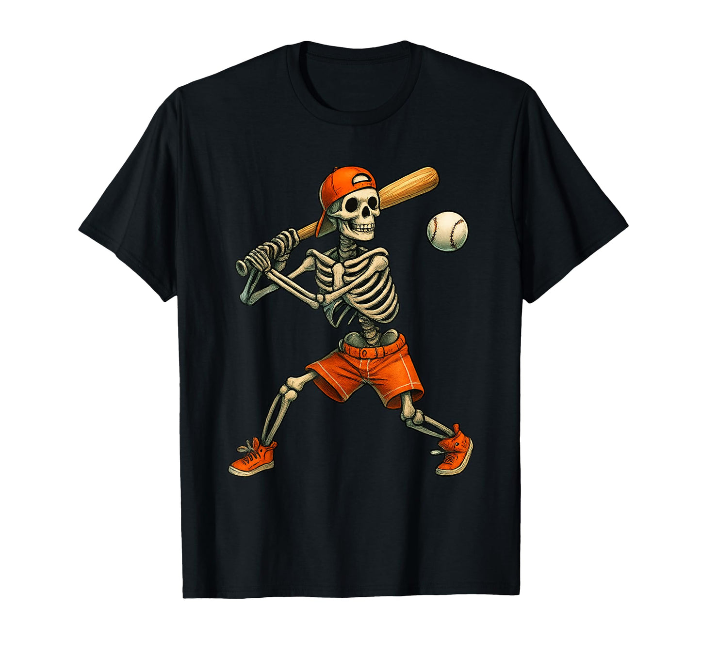 Funny Skeleton Batting Baseball Halloween Boys Men Kids T-Shirt
