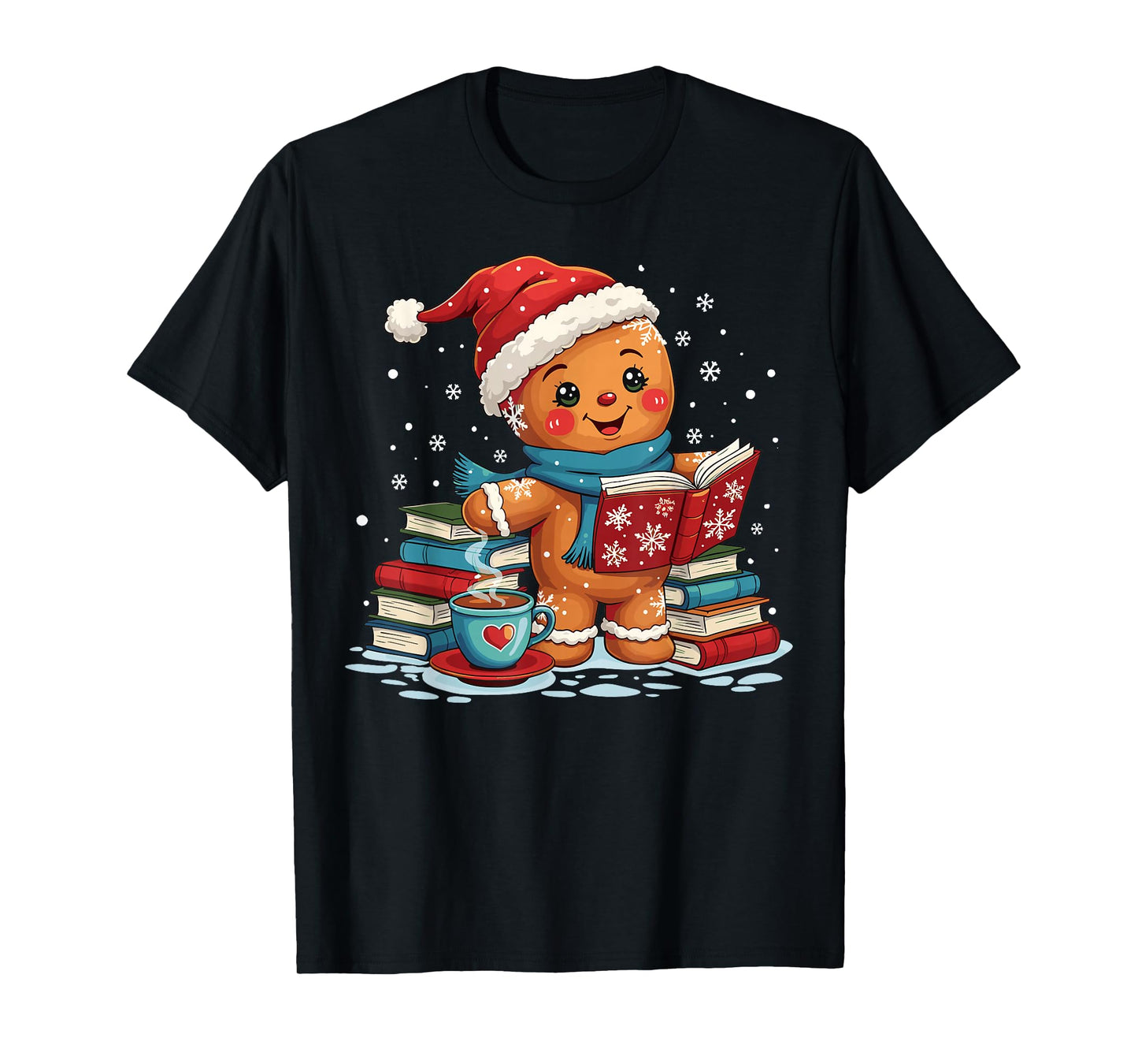 Gingerbread Reading Book Lovers Christmas Bookworm Librarian T-Shirt